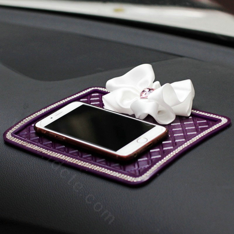 Women Flower Rhinestone Automobile Non-Slip Mat PVC Car Anti-Slip Mat Plastic - White