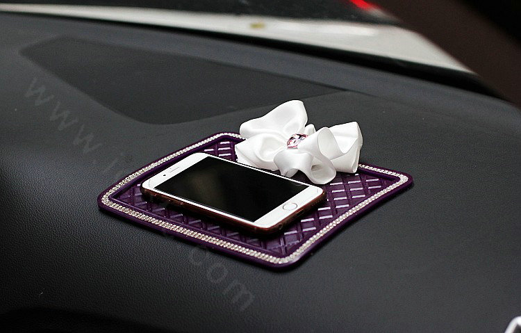 Women Flower Rhinestone Automobile Non-Slip Mat PVC Car Anti-Slip Mat Plastic - White
