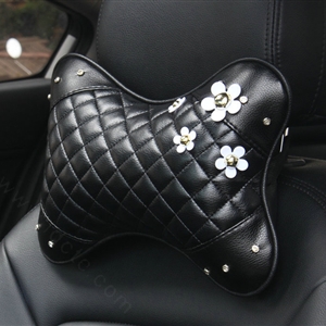 1PCS Daisy Flower Leather Car Neck Pillow Four Seasons General Auto Headrest for Women - Black