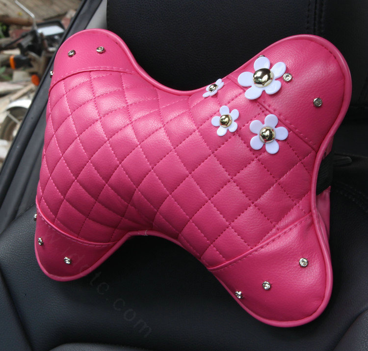 1PCS Daisy Flower Leather Car Neck Pillow Four Seasons General Auto Headrest for Women - Rose
