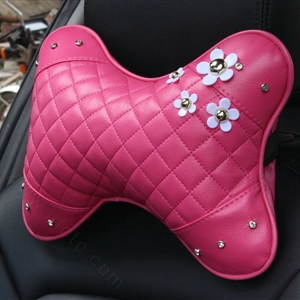 1PCS Daisy Flower Leather Car Neck Pillow Four Seasons General Auto Headrest for Women - Rose