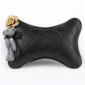 1PCS Flower Bear Leather Car Neck Pillow Four Seasons General Auto Headrest for Women - Black