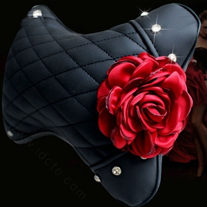 1PCS Flower Crystal Leather Car Neck Pillow Four Seasons General Auto Headrest for Women - Red
