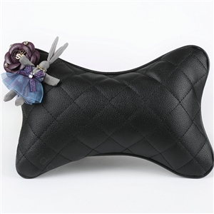 1PCS Flower Doll Leather Car Neck Pillow Four Seasons General Auto Headrest for Women - Black
