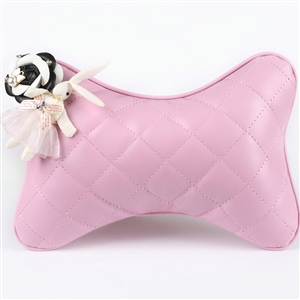1PCS Flower Doll Leather Car Neck Pillow Four Seasons General Auto Headrest for Women - Pink