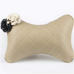 1PCS Flower Leather Car Neck Pillow Four Seasons General Auto Headrest for Women - Beige