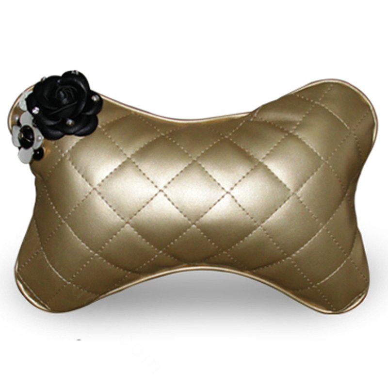 1PCS Flower Leather Car Neck Pillow Four Seasons General Auto Headrest for Women - Black Gold