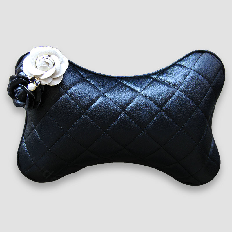 1PCS Flower Leather Car Neck Pillow Four Seasons General Auto Headrest for Women - Black