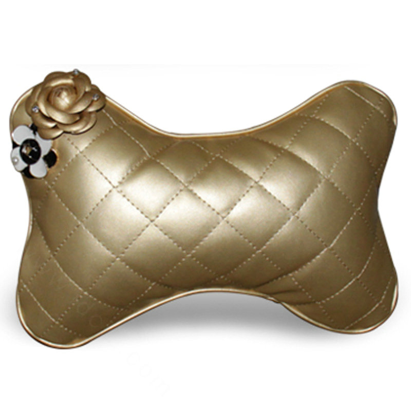 1PCS Flower Leather Car Neck Pillow Four Seasons General Auto Headrest for Women - Gold
