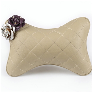 1PCS Flower Leather Car Neck Pillow Four Seasons General Auto Headrest for Women - Purple Beige