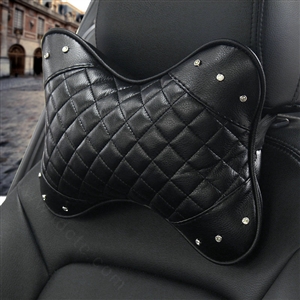 1PCS Rhinestone Leather Car Neck Pillow Four Seasons General Auto Headrest for Women - Black