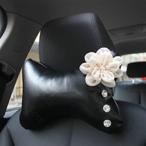 1PCS Roses Crystal Leather Car Neck Pillow Four Seasons General Auto Headrest for Women - Beige