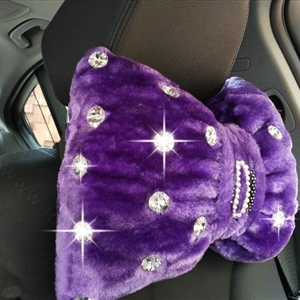 1pcs Bowknot Plush Car Neck Pillow Fashion Beaded Rhinestone Auto Headrest for Women - Purple