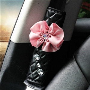 1pcs Car Safety Seat Belt Covers Elegant Crystal Flower Leather Shoulder Pads Accessories - Pink