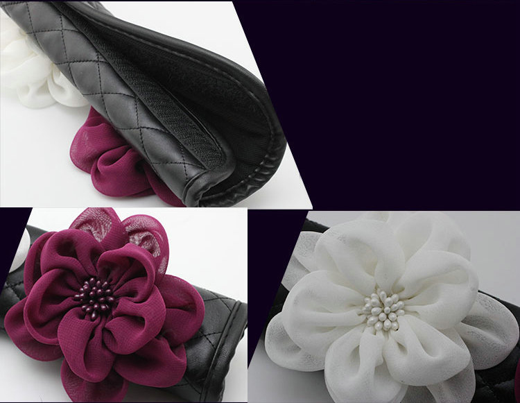 1pcs Car Safety Seat Belt Covers Women Creative Crystal Flower Leather Shoulder Pads - Black