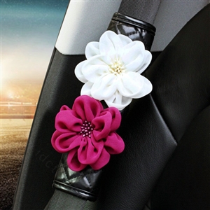 1pcs Car Safety Seat Belt Covers Women Creative Crystal Flower Leather Shoulder Pads - Black