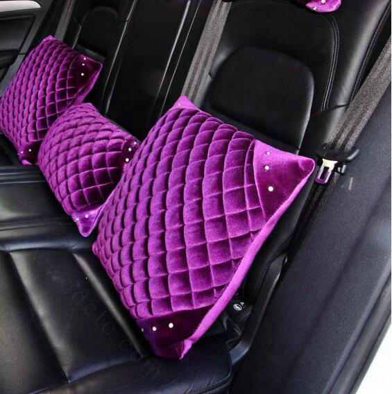 1pcs Diamond Plush Car Arms Pillows Support Lumbar Cushion Auto Interior Decoration - Purple