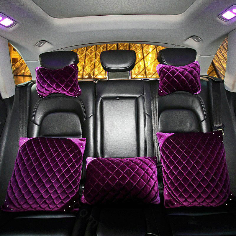 1pcs Diamond Plush Car Arms Pillows Support Lumbar Cushion Auto Interior Decoration - Purple