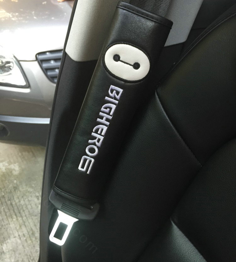 1pcs Leather Car Safety Seat Belt Covers Creative Embroidery Auto Interior Accessories - Black