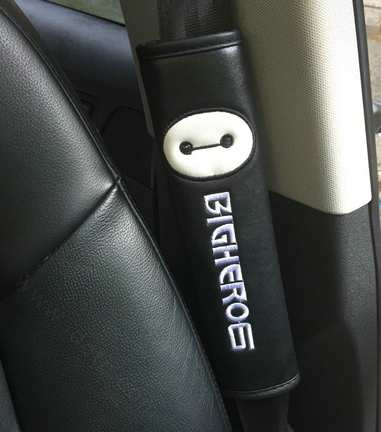 1pcs Leather Car Safety Seat Belt Covers Creative Embroidery Auto Interior Accessories - Black
