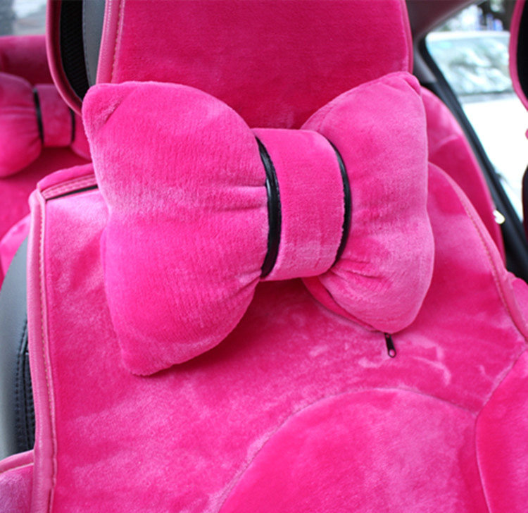 2PCS Bowknot Auto Headrest Plush Car Neck Pillow Four Seasons General for Women - Rose
