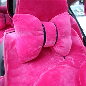 2PCS Bowknot Auto Headrest Plush Car Neck Pillow Four Seasons General for Women - Rose