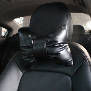 2PCS Bowknot Auto Headrest Leather Car Neck Pillow Four Seasons General for Women - Black