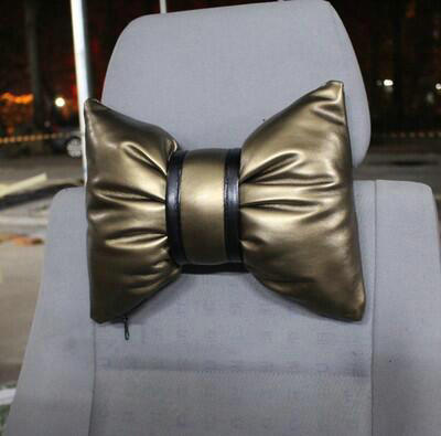 2PCS Bowknot Auto Headrest Leather Car Neck Pillow Four Seasons General for Women - Gold