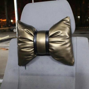 2PCS Bowknot Auto Headrest Leather Car Neck Pillow Four Seasons General for Women - Gold