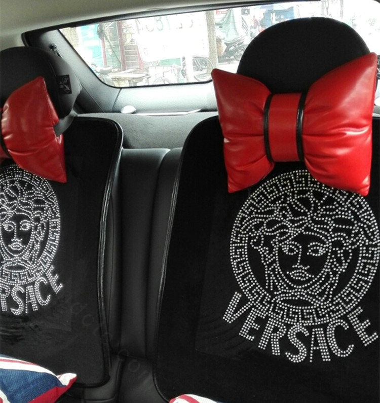 2PCS Bowknot Auto Headrest Leather Car Neck Pillow Four Seasons General for Women - Red