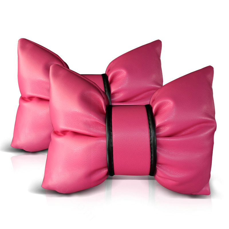 2PCS Bowknot Auto Headrest Leather Car Neck Pillow Four Seasons General for Women - Rose