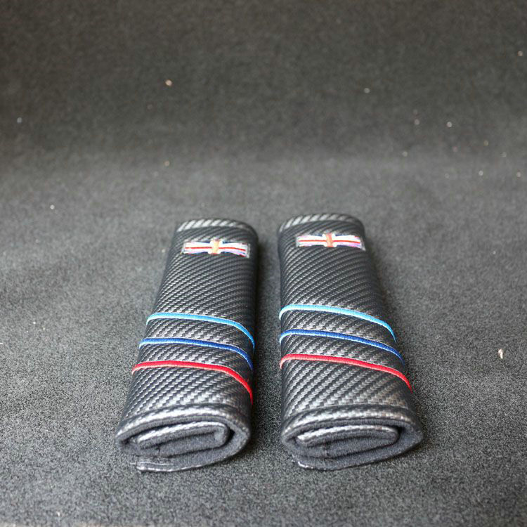 2pcs Car Safety Seat Belt Covers British Style UK Flag Leather Shoulder Pads - Black