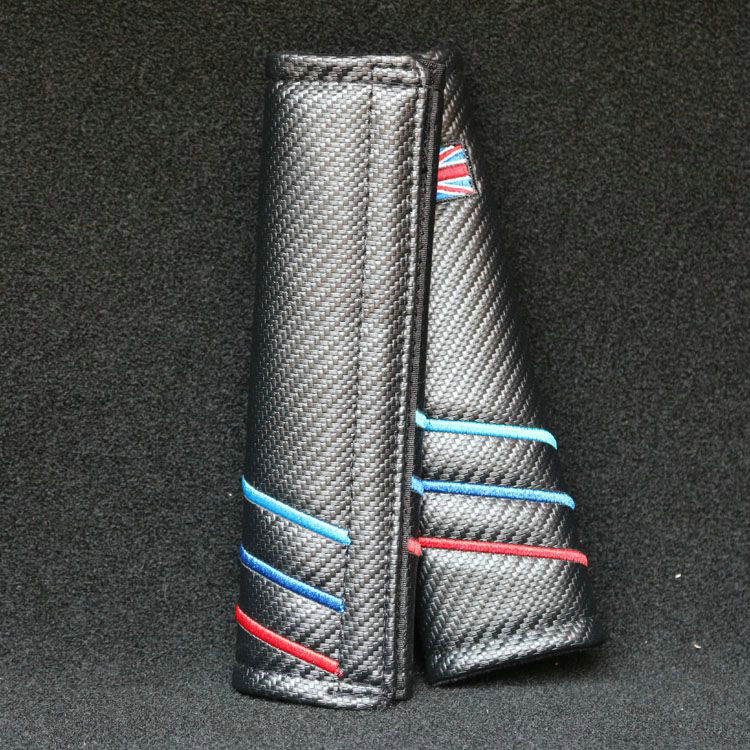 2pcs Car Safety Seat Belt Covers British Style UK Flag Leather Shoulder Pads - Black