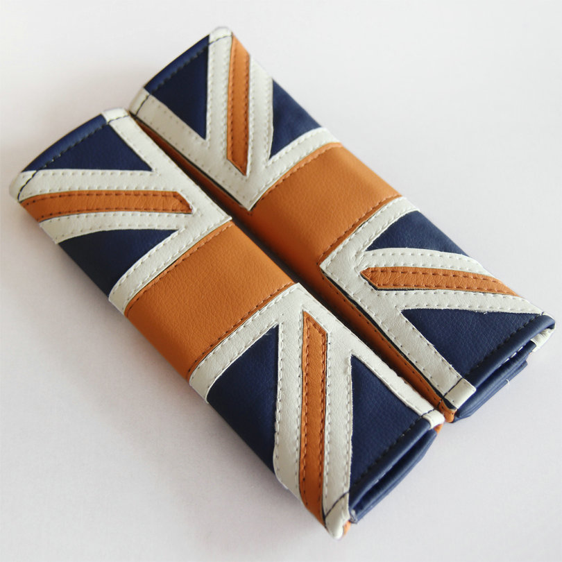 2pcs Car Safety Seat Belt Covers England UK Flag Leather Shoulder Pads - Orange Blue