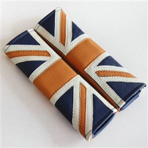 2pcs Car Safety Seat Belt Covers England UK Flag Leather Shoulder Pads - Orange Blue