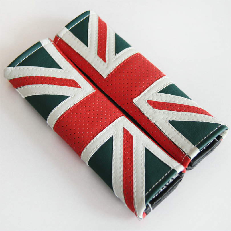 2pcs Car Safety Seat Belt Covers England UK Flag Leather Shoulder Pads - Red Green