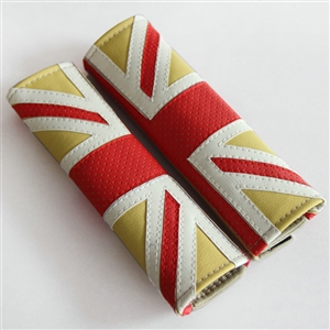 2pcs Car Safety Seat Belt Covers England UK Flag Leather Shoulder Pads - Red Yellow