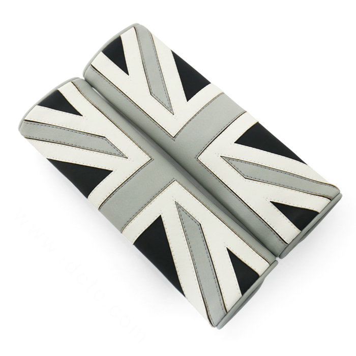 2pcs Car Safety Seat Belt Covers United Kingdom UK Flag Leather Shoulder Pads - Black