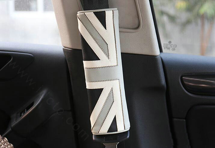 2pcs Car Safety Seat Belt Covers United Kingdom UK Flag Leather Shoulder Pads - Black