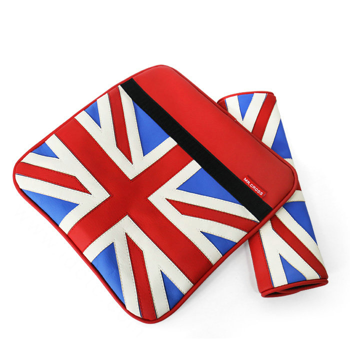 2pcs Car Safety Seat Belt Covers United Kingdom UK Flag Leather Shoulder Pads - Red