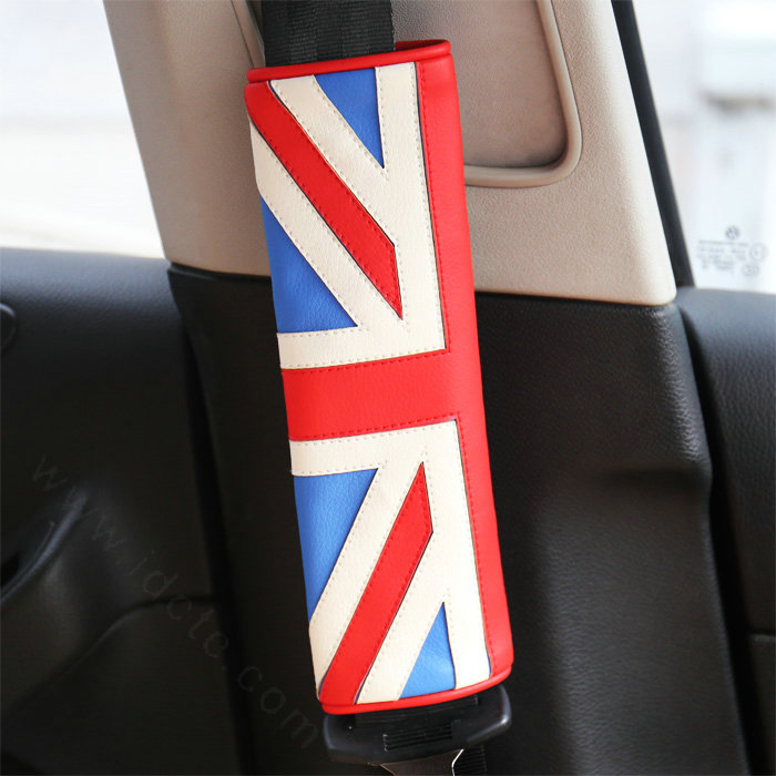 2pcs Car Safety Seat Belt Covers United Kingdom UK Flag Leather Shoulder Pads - Red