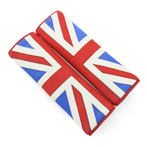 2pcs Car Safety Seat Belt Covers United Kingdom UK Flag Leather Shoulder Pads - Red