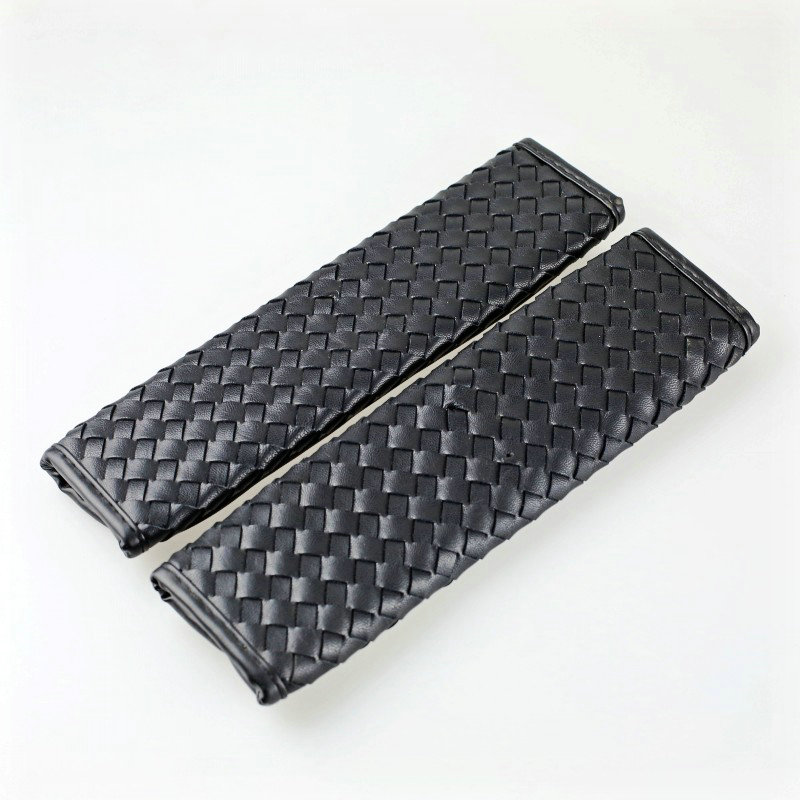 2pcs Car Safety Seat Belt Covers Weaving Leather Shoulder Pads Auto Interior Accessories - Black
