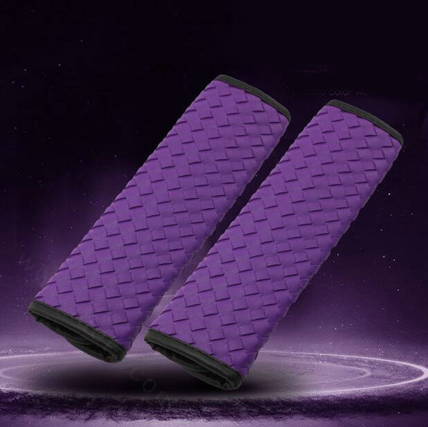 2pcs Car Safety Seat Belt Covers Weaving Leather Shoulder Pads Auto Interior Accessories - Purple