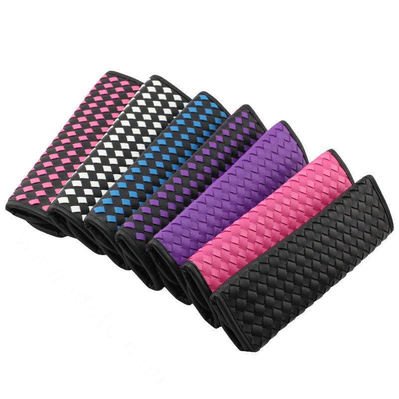 2pcs Car Safety Seat Belt Covers Weaving Leather Shoulder Pads Auto Interior Accessories - Purple