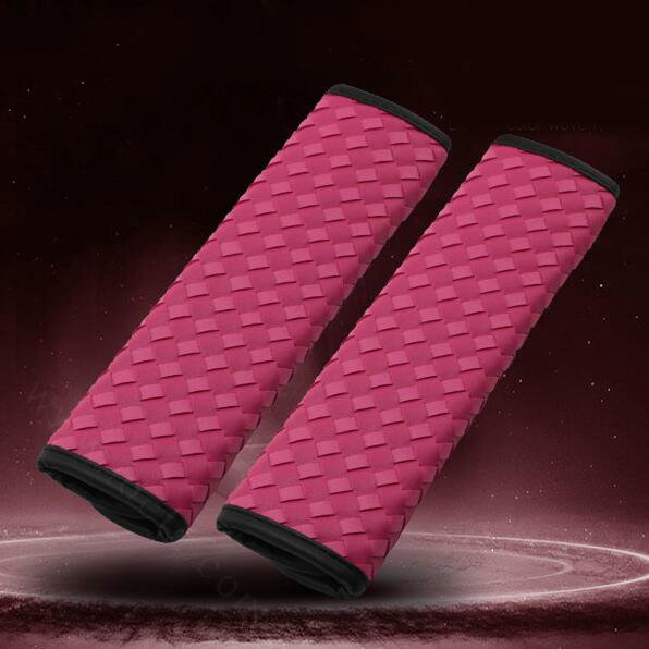 2pcs Car Safety Seat Belt Covers Weaving Leather Shoulder Pads Auto Interior Accessories - Rose