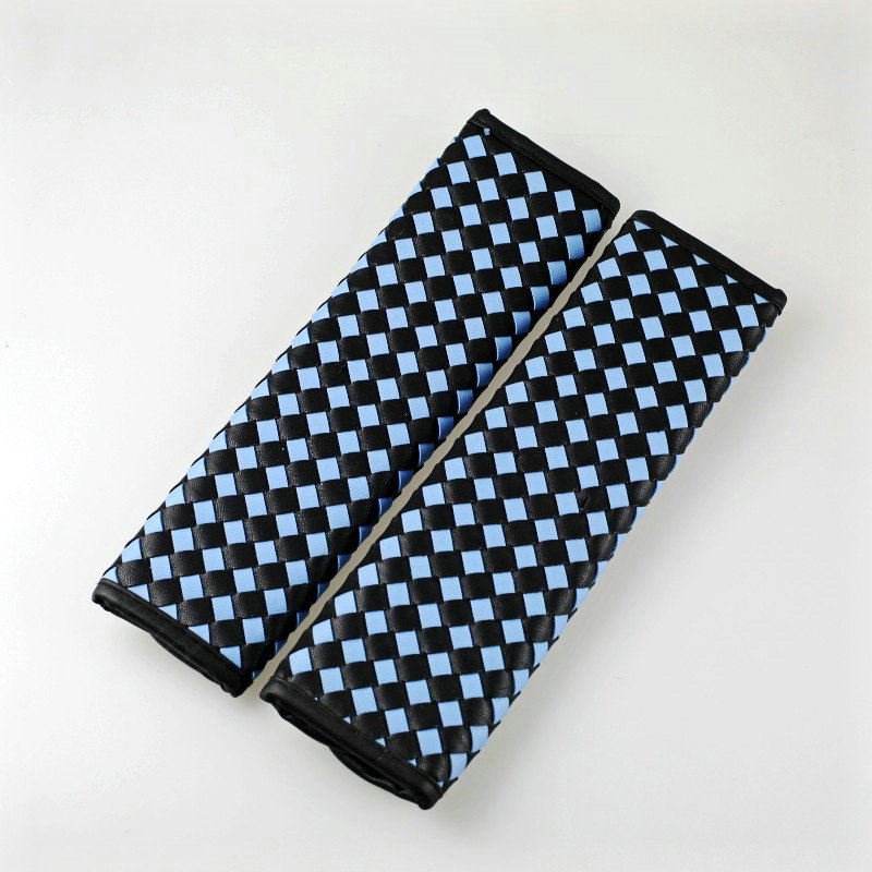 2pcs Car Safety Seat Belt Covers Weaving Leather Shoulder Pads High Quality - Black Blue