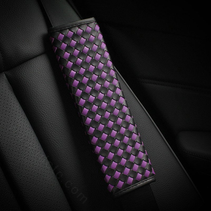 2pcs Car Safety Seat Belt Covers Weaving Leather Shoulder Pads High Quality - Black Purple