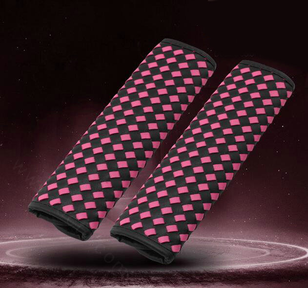2pcs Car Safety Seat Belt Covers Weaving Leather Shoulder Pads High Quality - Black Rose