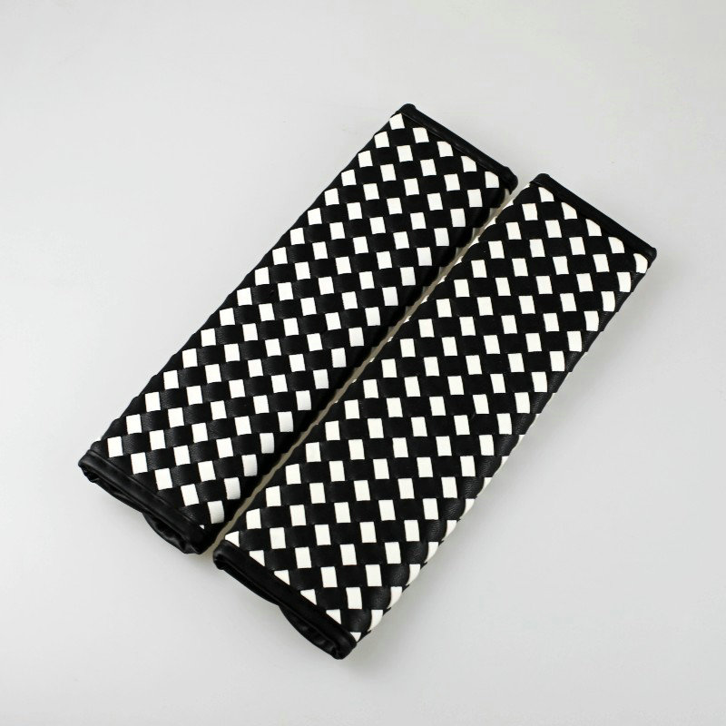 2pcs Car Safety Seat Belt Covers Weaving Leather Shoulder Pads High Quality - Black White